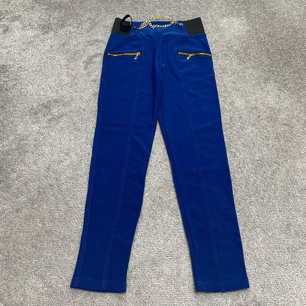 C-Mode Ankle Pants Womens S/M 26x27 Blue Chain High Rise Pull On Stretch NWT New